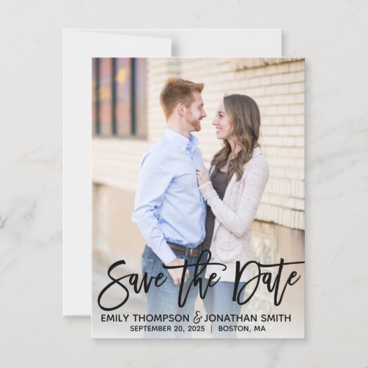 フォトウモダンェディングで日付の磁石を黒に保つ マグネット招待状 (正面)