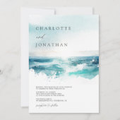 フォトウモダンォーター色ビーチ結婚式 招待状 (正面)