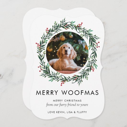 フォトウモダンーフマメリースクリスマスドッグリース シーズンカード (正面/裏面)
