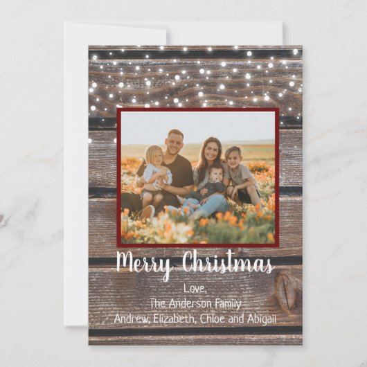 フォトウ素朴ィードストリングライトクリスマスホリデー シーズンカード (正面)