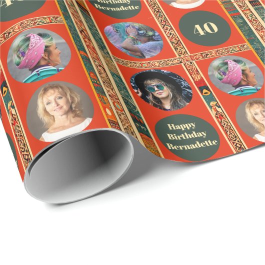 フォトエスニックはっきりしたボヘミアン焼きオレンジ誕生日 ラッピングペーパー (ロールコーナー)