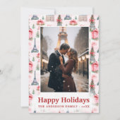 フォトエッフェルタワーシックなパリピンクのクリスマス シーズンカード (正面)