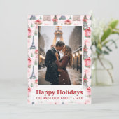 フォトエッフェルタワーシックなパリピンクのクリスマス シーズンカード (スタンド正面)