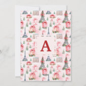 フォトエッフェルタワーシックなパリピンクのクリスマス シーズンカード (裏面)