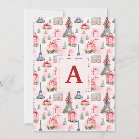 フォトエッフェルタワーシックなパリピンクのクリスマス シーズンカード (裏面)