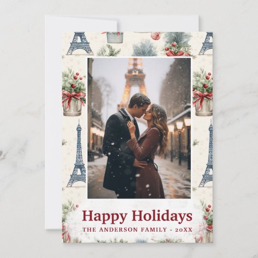 フォトエッフェルタワーシックなパリヴィンテージクリスマス シーズンカード (正面)