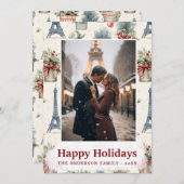 フォトエッフェルタワーシックなパリヴィンテージクリスマス シーズンカード (正面/裏面)