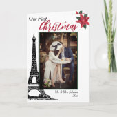 フォトエッフェルタワーパリカップル初めてのクリスマス シーズンカード (正面)