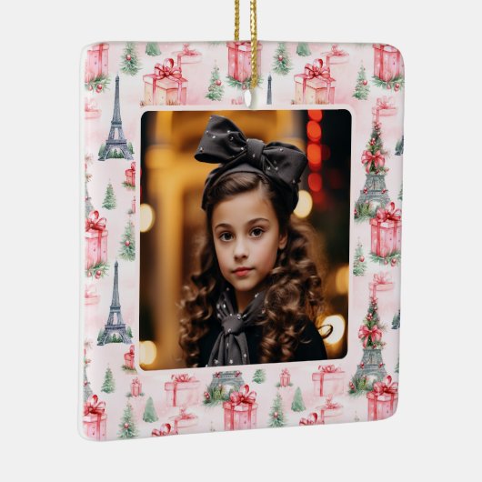 フォトエッフェルタワーパリシックなピンクのクリスマス セラミックオーナメント (右)
