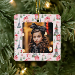 フォトエッフェルタワーパリシックなピンクのクリスマス セラミックオーナメント