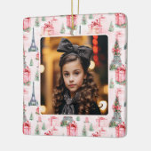 フォトエッフェルタワーパリシックなピンクのクリスマス セラミックオーナメント (左)