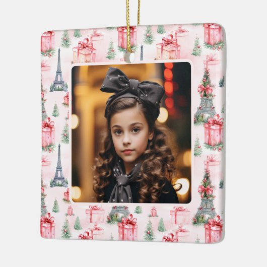フォトエッフェルタワーパリシックなピンクのクリスマス セラミックオーナメント (左)