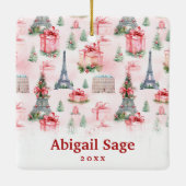 フォトエッフェルタワーパリシックなピンクのクリスマス セラミックオーナメント (裏面)
