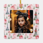 フォトエッフェルタワーパリシックなピンクのクリスマス セラミックオーナメント (正面)