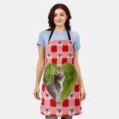 フォトエプロンパーソナライズされたジンガムスタイル エプロン (着用した状態)