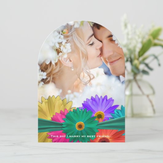 フォトエメモダンラルドブライトカラフルガーベラデイジー 招待状 (スタンド正面)