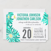 フォトエメラルドイエローミントモダンフローラ結婚ズ 招待状 (正面)