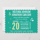 フォトエメラルドイエローモダンタイポグラフィ結婚ズ 招待状 (正面)