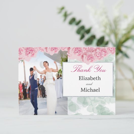 フォトエレガントなウェディングピンクありがとうはがき サンキューカード (スタンド正面)