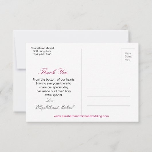 フォトエレガントなウェディングピンクありがとうはがき サンキューカード (裏面)