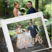 フォトエレガントなウェディング金ゴールドスクエアありがとう サンキューカード