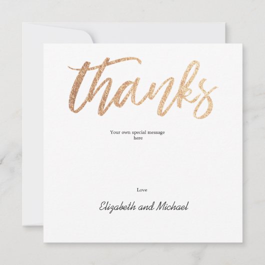 フォトエレガントなウェディング金ゴールドスクエアありがとう サンキューカード (裏面)