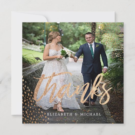 フォトエレガントなウェディング金ゴールドスクエアありがとう サンキューカード (正面)