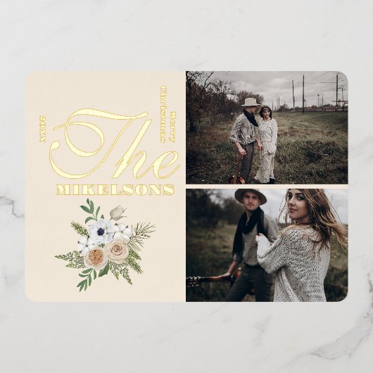 フォトエレガントウォーター色フローラクリスマス 箔シーズンカード (正面)