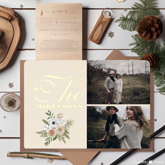 フォトエレガントウォーター色フローラクリスマス 箔シーズンカード