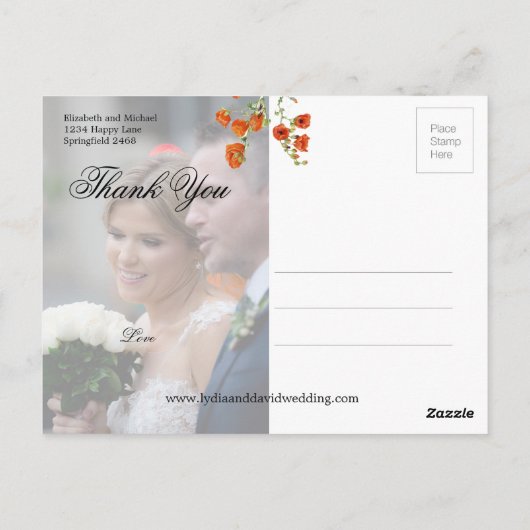 フォトエレガントオレンジフローラ結婚の感謝 ポストカード (裏面)