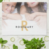 フォトエレガントオーバーレイモノグラムイニシャル名 キッチンタオル (折り畳み)