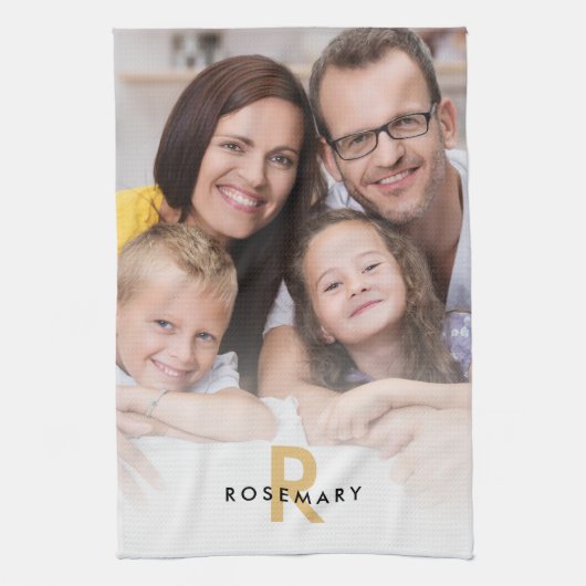 フォトエレガントオーバーレイモノグラムイニシャル名 キッチンタオル (縦)