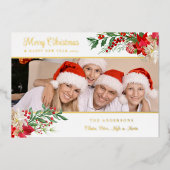 フォトエレガントクラシッククリスマスポインセチア 箔シーズンカード (正面)