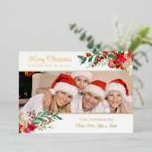 フォトエレガントクラシッククリスマスポインセチア 箔シーズンカード (立ち正面)