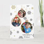 フォトエレガントクリスマスオーナメントと雪片 カード (正面)