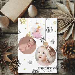 フォトエレガントクリスマスオーナメントと雪片 シーズンカード
