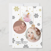 フォトエレガントクリスマスオーナメントと雪片 シーズンカード (正面)