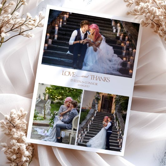 フォトエレガントコラージュタイポグラフィメ結婚ッセージ サンキューカード