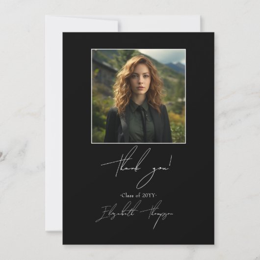 フォトエレガントコラージュ白黒卒業 サンキューカード (正面)