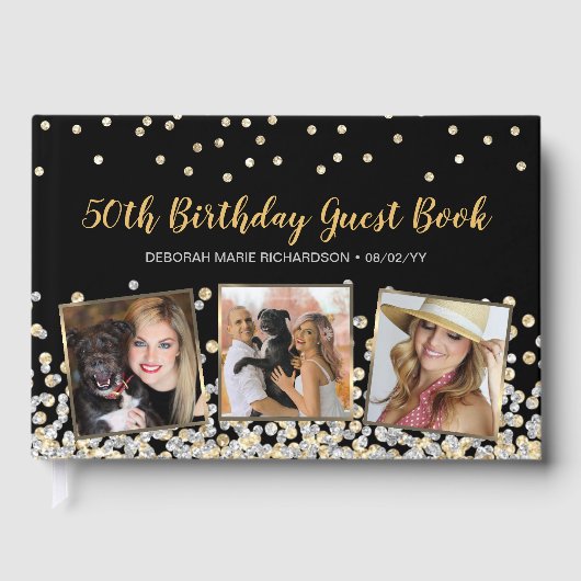 フォトエレガントコラージュ金ゴールドシルバー50誕生日 ゲストブック (正面)