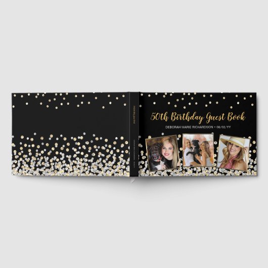 フォトエレガントコラージュ金ゴールドシルバー50誕生日 ゲストブック (全面)