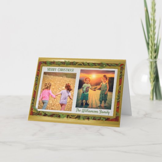 フォトエレガントコラージュ金ゴールド赤い緑の名前 シーズンカード (正面)