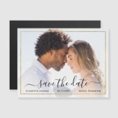 フォトエレガントシンプルブラック&金ゴールド結婚ズ マグネット招待状 (正面/裏面)