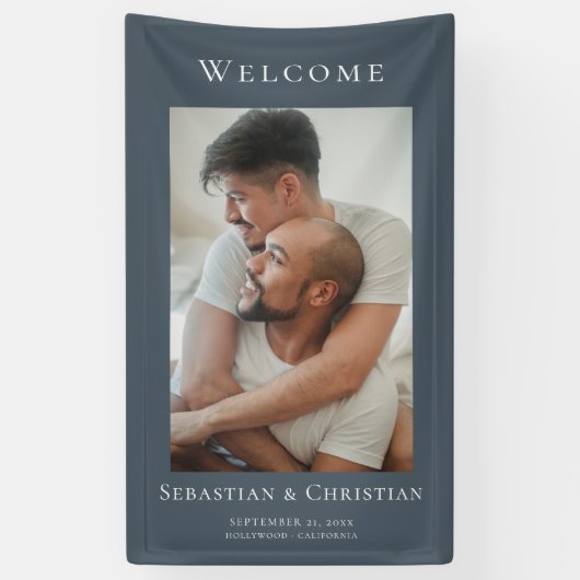 フォトエレガントシンプル歓迎結婚の 横断幕 (縦)