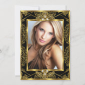 フォトエレガントバースデーパーティーブラック金ゴールドジュエル 招待状 (裏面)