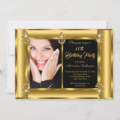 フォトエレガントバースデーパーティーブラック金ゴールドダイヤモンド2 招待状 (正面)