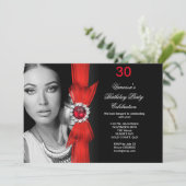 フォトエレガントバースデーパーティー深いレッドブラック 招待状 (スタンド正面)