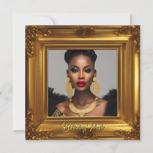 フォトエレガントバースデーパーティー華美金ゴールド枠 招待状 (正面)