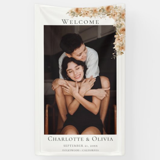 フォトエレガントフローラ歓迎結婚の 横断幕 (縦)