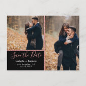 フォトエレガントブラックバラグリッター日付の保存 案内ポストカード (正面)